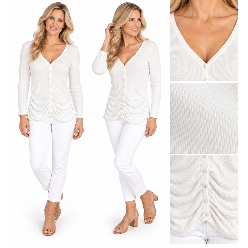 Victoria's Secret Tee Shop Top S Y2K White Ribbed Ruched V Neck Balletcore Boho